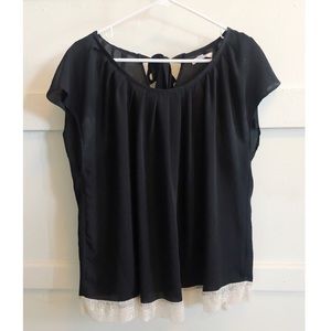 LC Lauren Conrad flowy lace trim tie back blouse